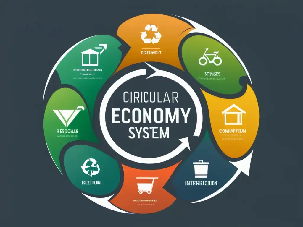 Imagen ilustrativa de un sistema de economía circular con flechas interconectadas, representando la reutilización y la reducción de desperdicios