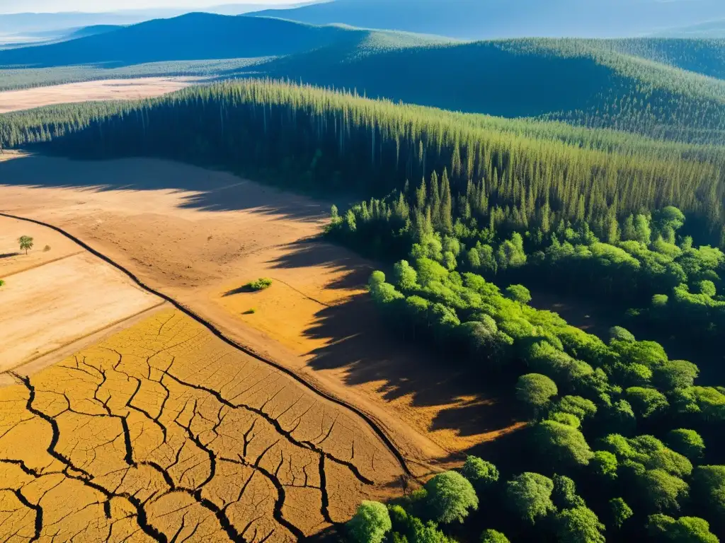 Imagen impactante de área deforestada, con restos de árboles y vegetación