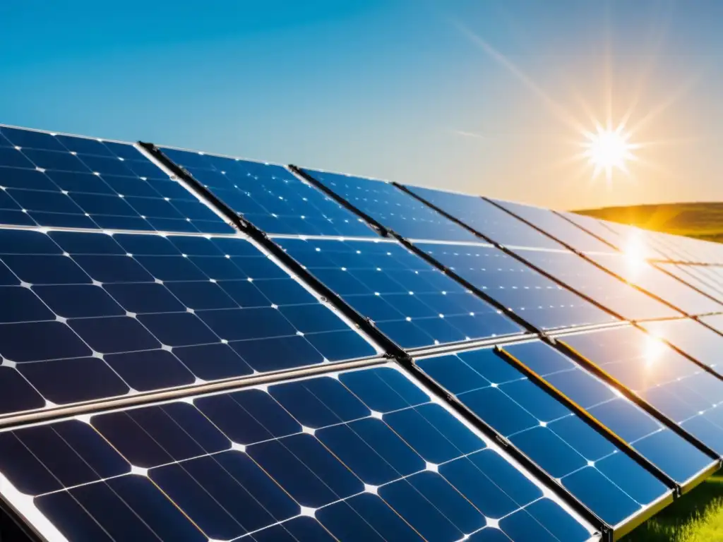 Una imagen minimalista de paneles solares con integración de inteligencia artificial en energía solar, mostrando la simbiosis entre energía renovable y tecnología innovadora