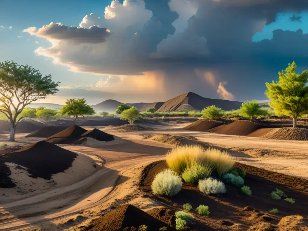 Imagen de paisaje degradado con técnicas permaculturales restauración suelos degradados, resaltando esperanza y potencial de restauración