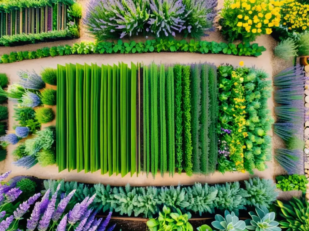 Imagen de un jardín de permacultura con hierbas aromáticas, reflejando su belleza y beneficios