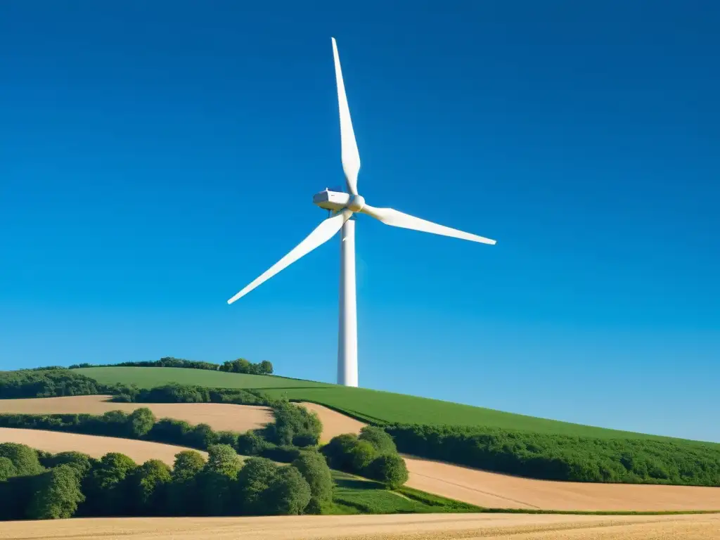 Imagen de una propiedad rural desconectada de la red eléctrica con energía eólica, transmitiendo armonía entre la naturaleza y la sostenibilidad