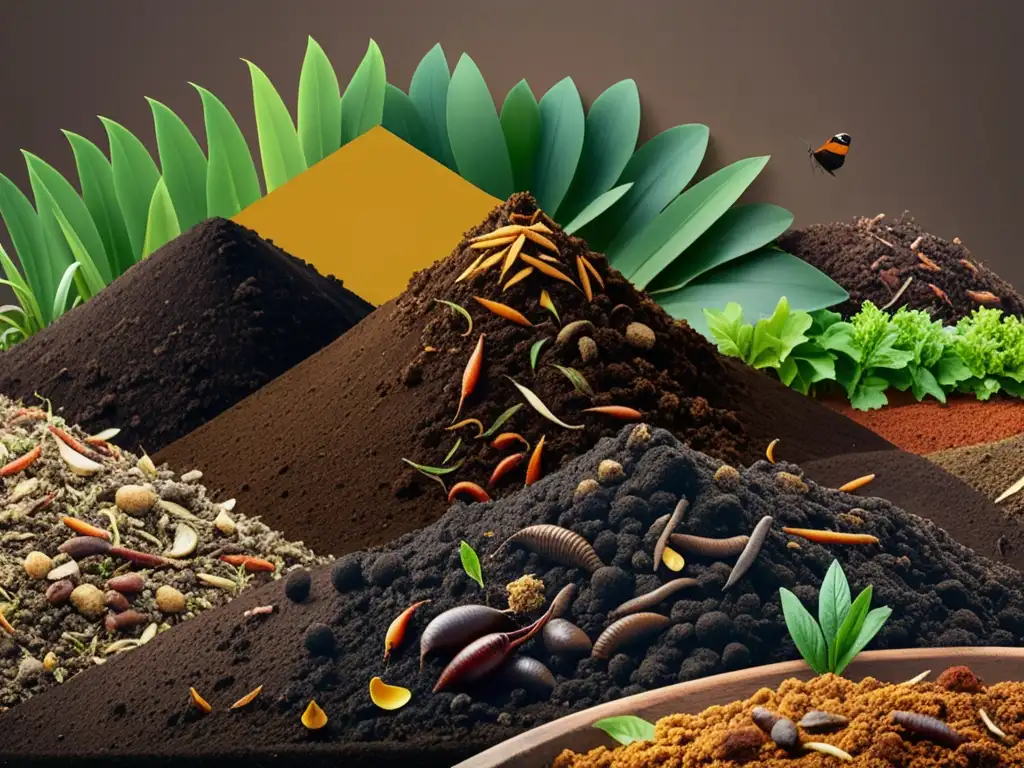 Proceso natural de compostaje en 8k Imagen de alta resolución de una pila de compost en un patio trasero, mostrando el proceso natural de descomposición de materiales orgánicos