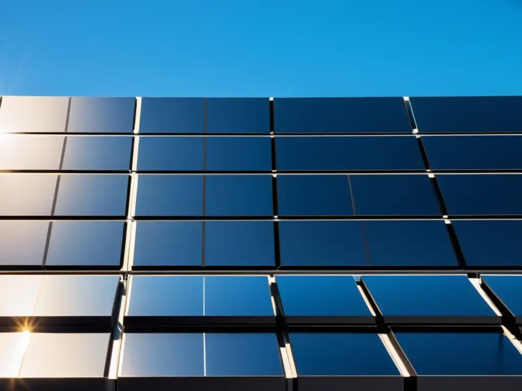 Una impactante imagen de una moderna matriz de paneles solares frente a un cielo azul