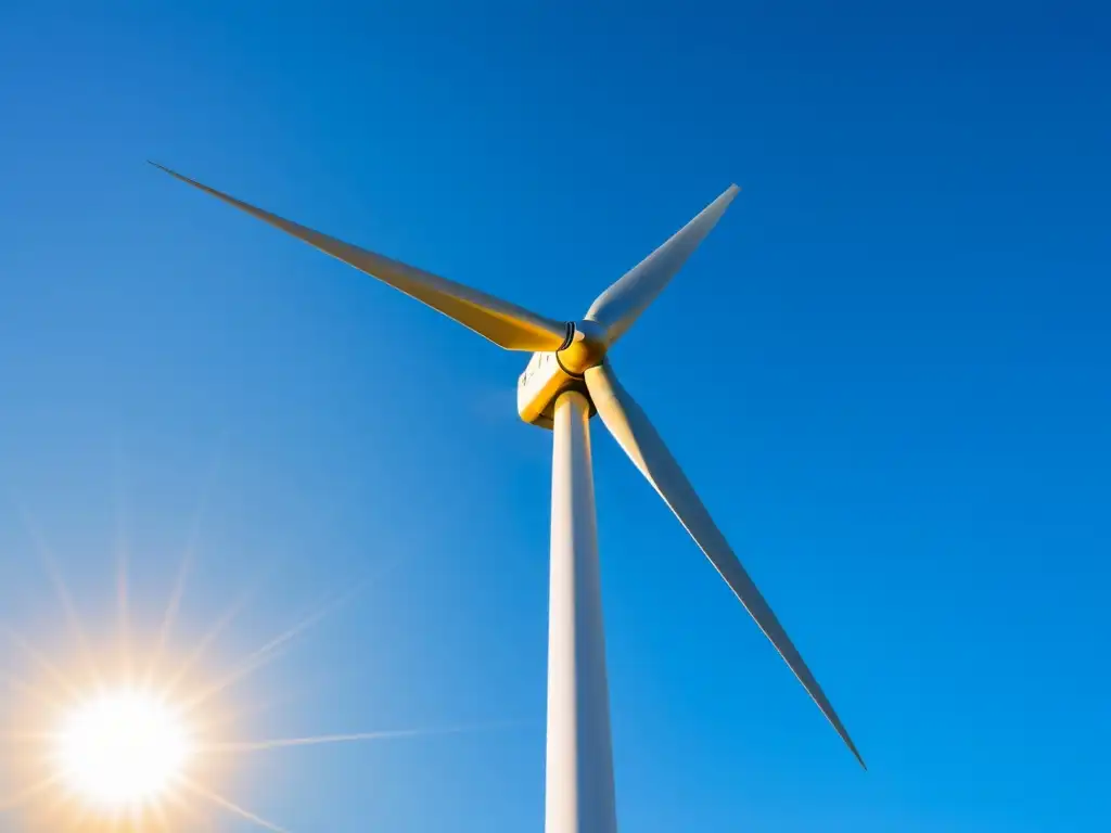 Imponente molino de viento en un paisaje sereno, bañado por la luz dorada del atardecer