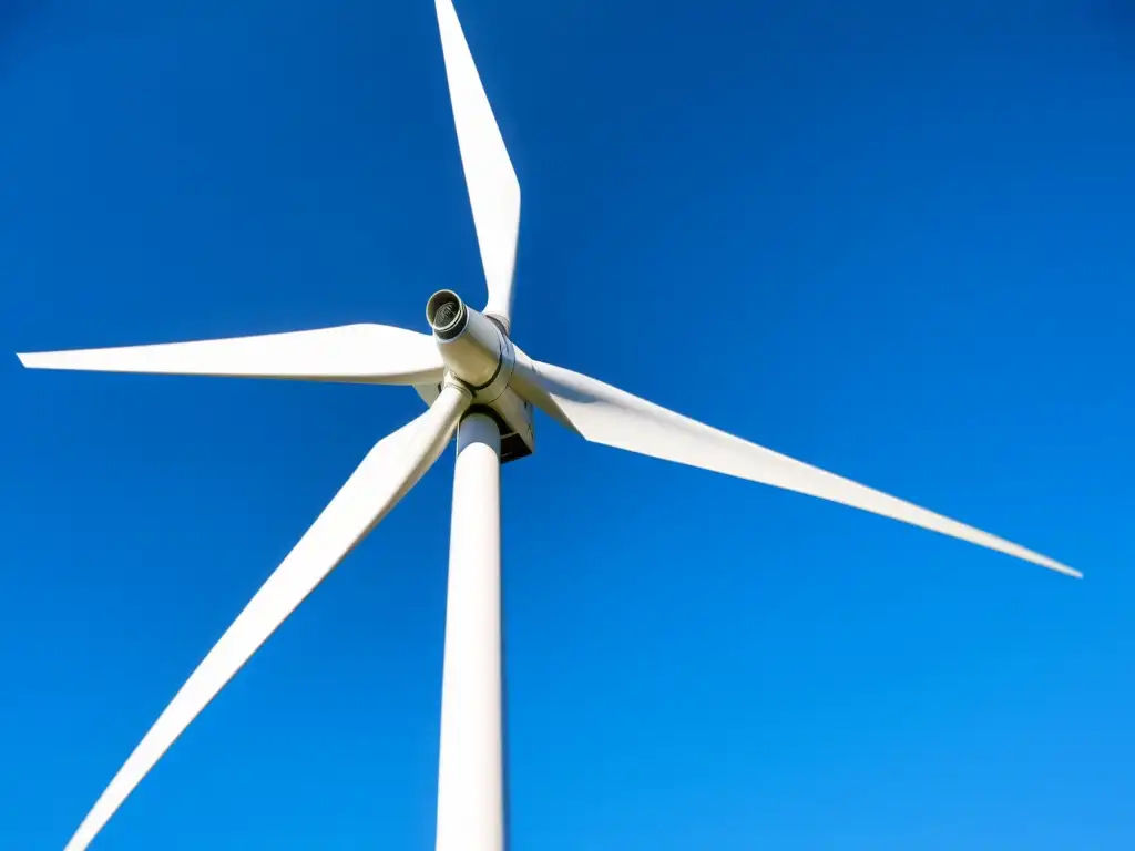 Una impresionante foto de una moderna turbina eólica en un cielo azul claro