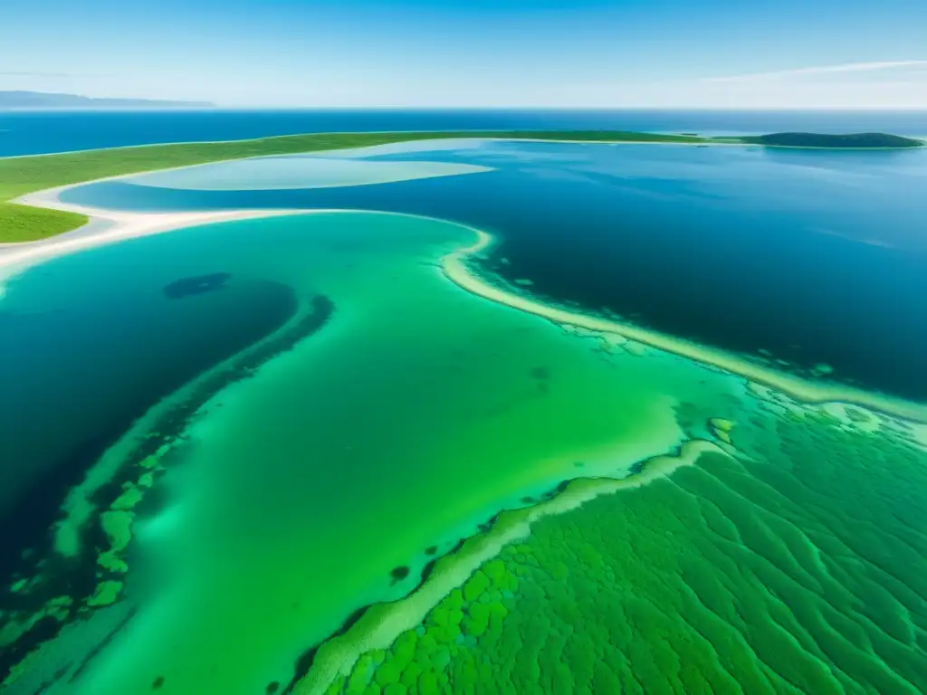 Una impresionante granja de algas sostenible en una costa tranquila y soleada