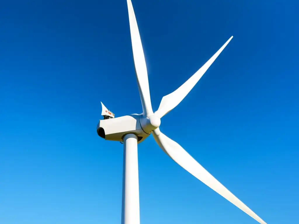 Una impresionante imagen en 8k de una moderna y elegante turbina eólica en movimiento, simbolizando la financiación proyectos energía eólica