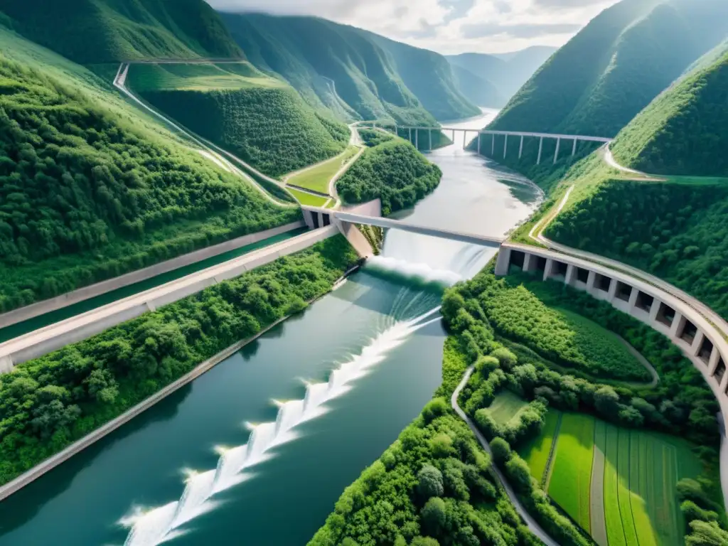 Una impresionante imagen de una moderna planta hidroeléctrica en un valle verde