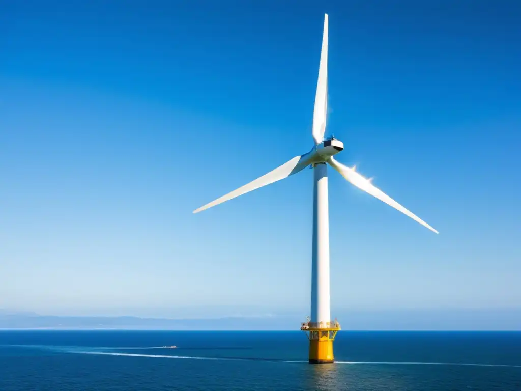 Una impresionante imagen de una moderna turbina eólica offshore en funcionamiento, simbolizando desafíos en la transmisión de energía