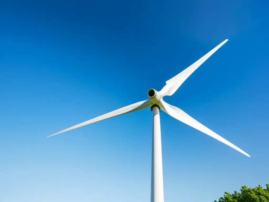 Una impresionante imagen de una moderna turbina eólica en armonía con la naturaleza, resaltando los beneficios de la energía eólica en comunidades