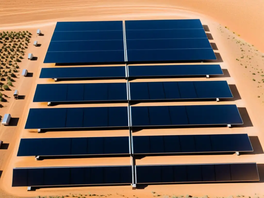 Una impresionante imagen de paneles solares en un paisaje soleado, destaca la precisión geométrica y la tecnología solar