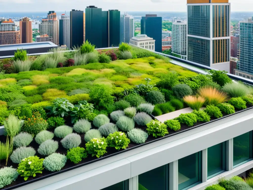 Un impresionante jardín de techos verdes urbanos, integrando naturaleza y arquitectura