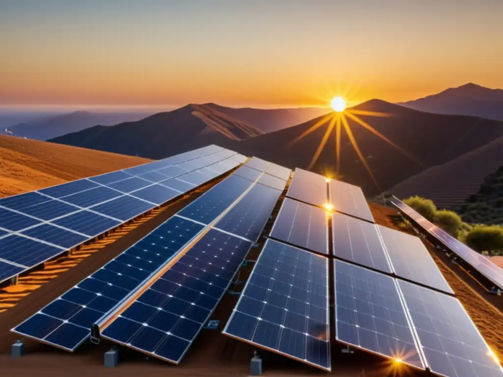 Incentivos energía solar California Andalucía: Instalación de paneles solares al atardecer, irradiando calidez y sostenibilidad