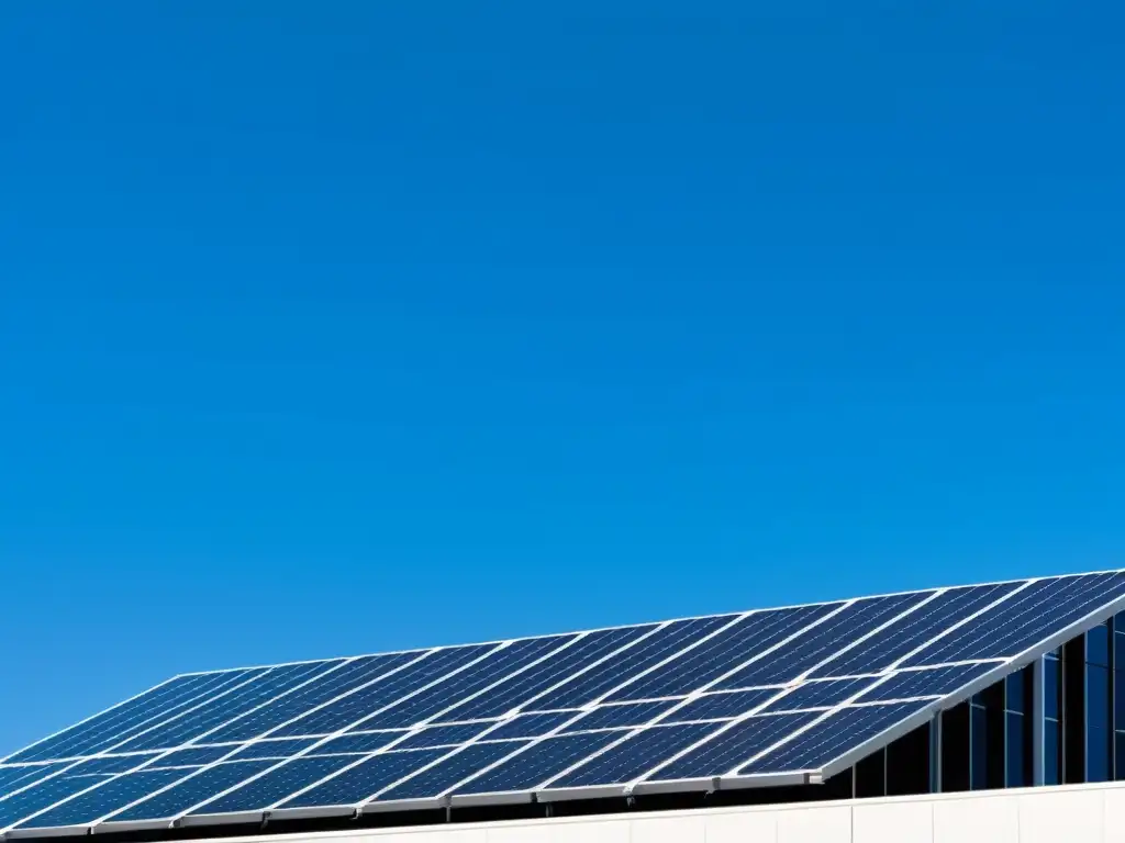 Incentivos gubernamentales energía solar: Edificio gubernamental con paneles solares futuristas, bajo cielo azul despejado