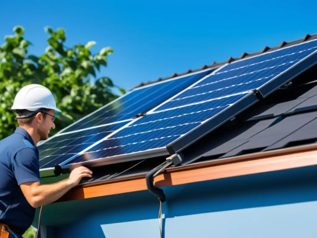 Instalación detallada de paneles solares en tejado residencial