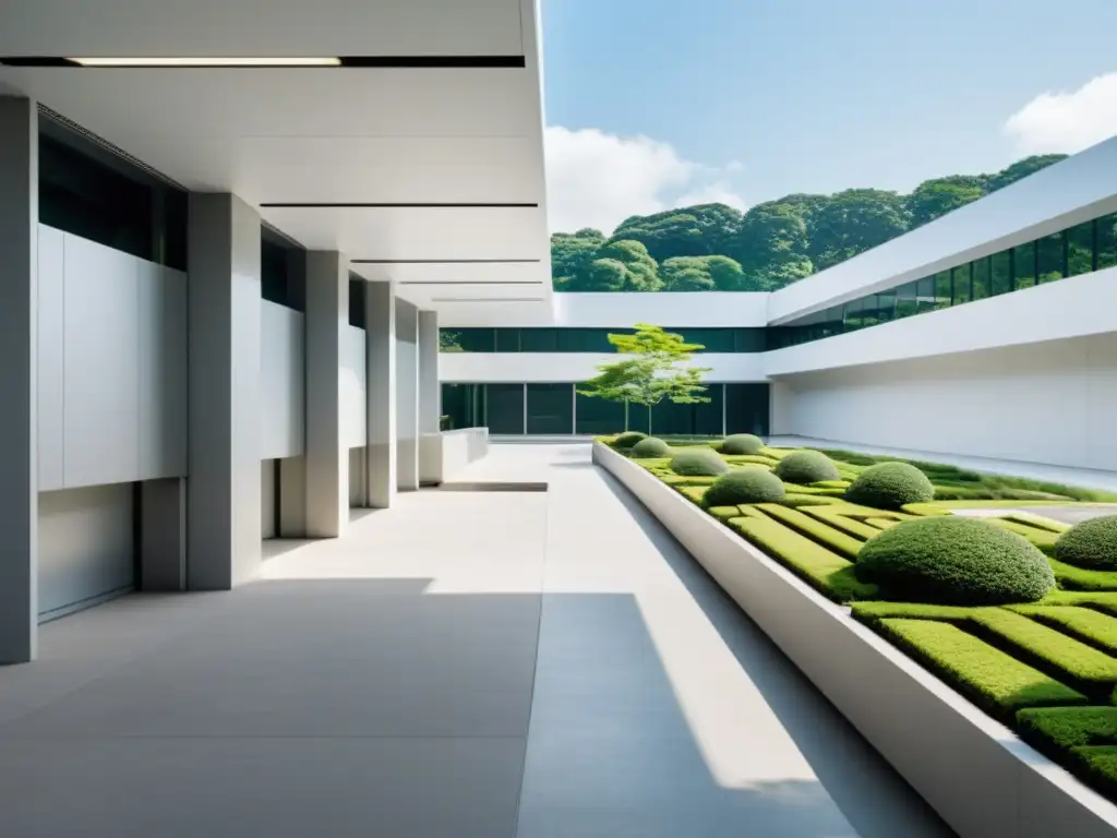 Una instalación futurista y serena de gestión de residuos urbanos en Japón, fusionando naturaleza y tecnología con eficiencia y conciencia ambiental