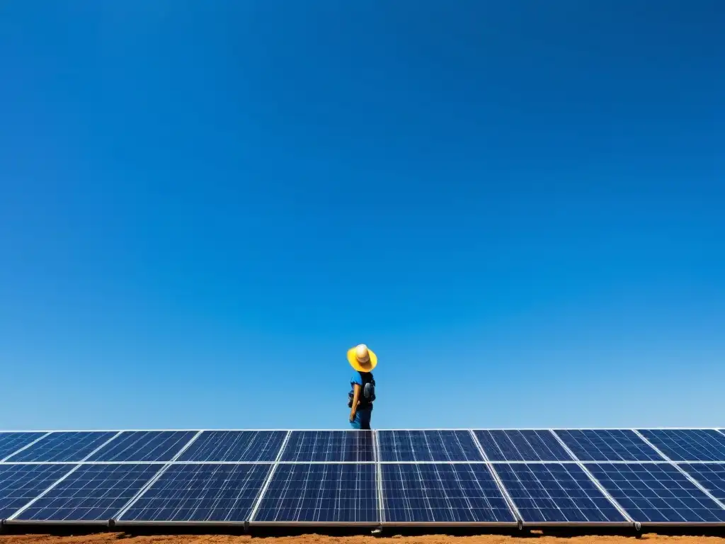 Instalación de paneles solares bañados por el sol, reflejando la luz con detalle