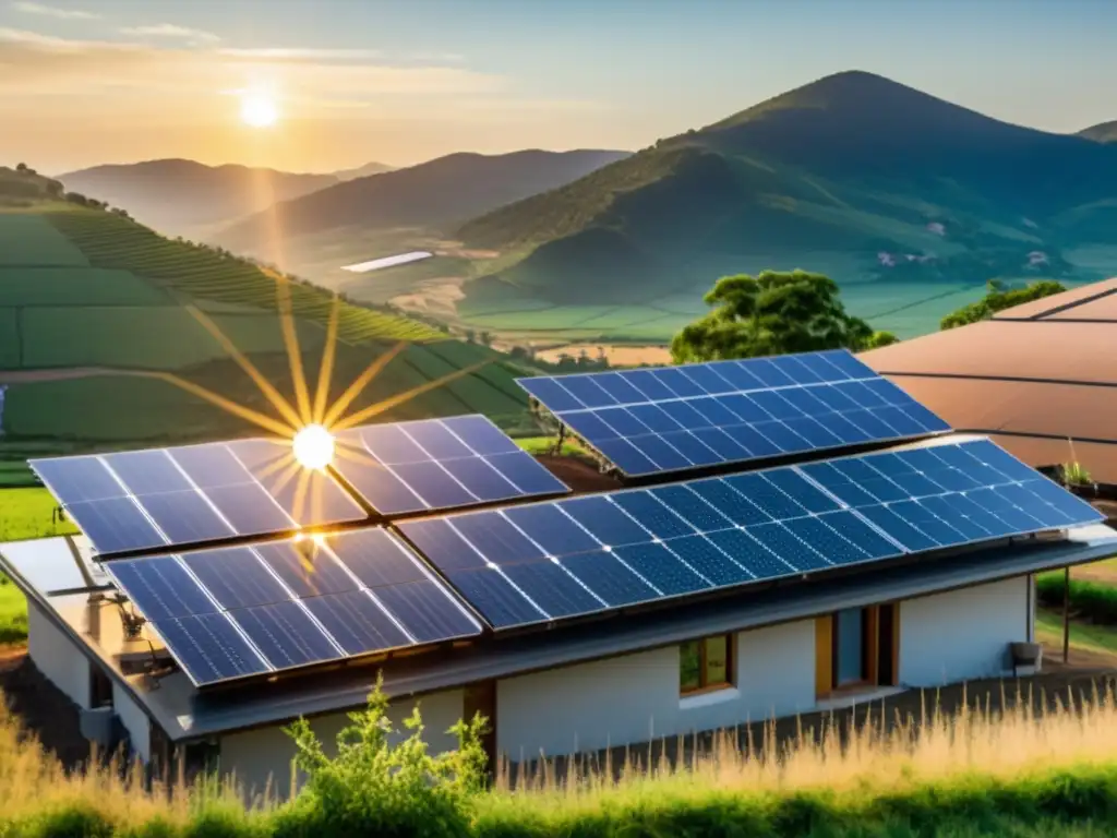 Instalación de paneles solares en comunidad rural, con celdas y cableado en detalle