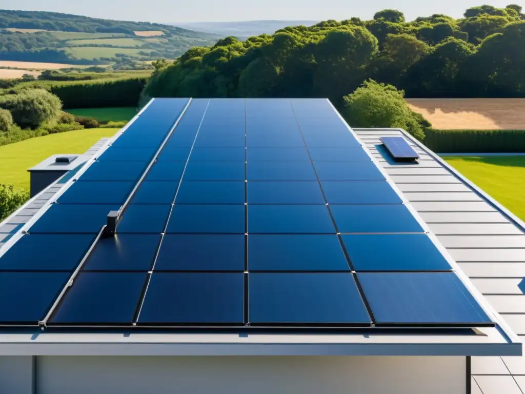 Instalación de paneles solares en hogar autosuficiente con energía fotovoltaica sostenible, armonía entre tecnología y arquitectura moderna