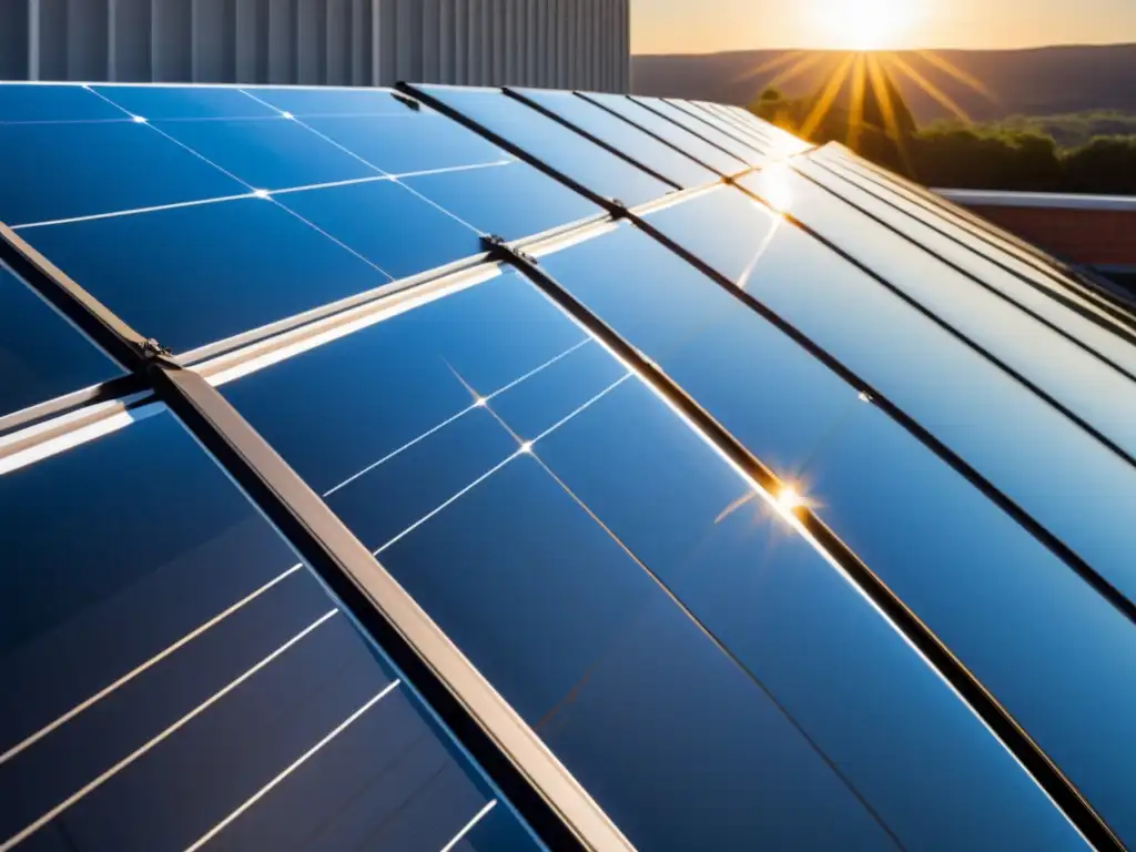 Instalación de paneles solares moderna y eficiente en un techo plano, reflejando la luz solar