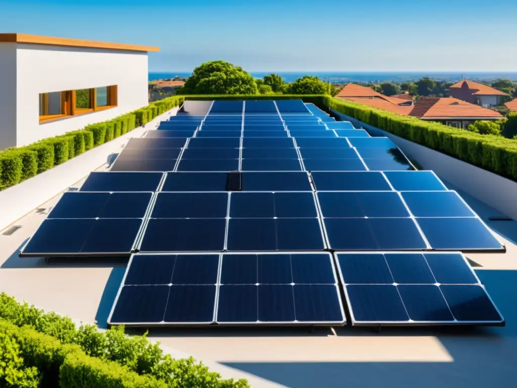 Instalación de paneles solares modernos en un tejado residencial, armonía entre tecnología y naturaleza