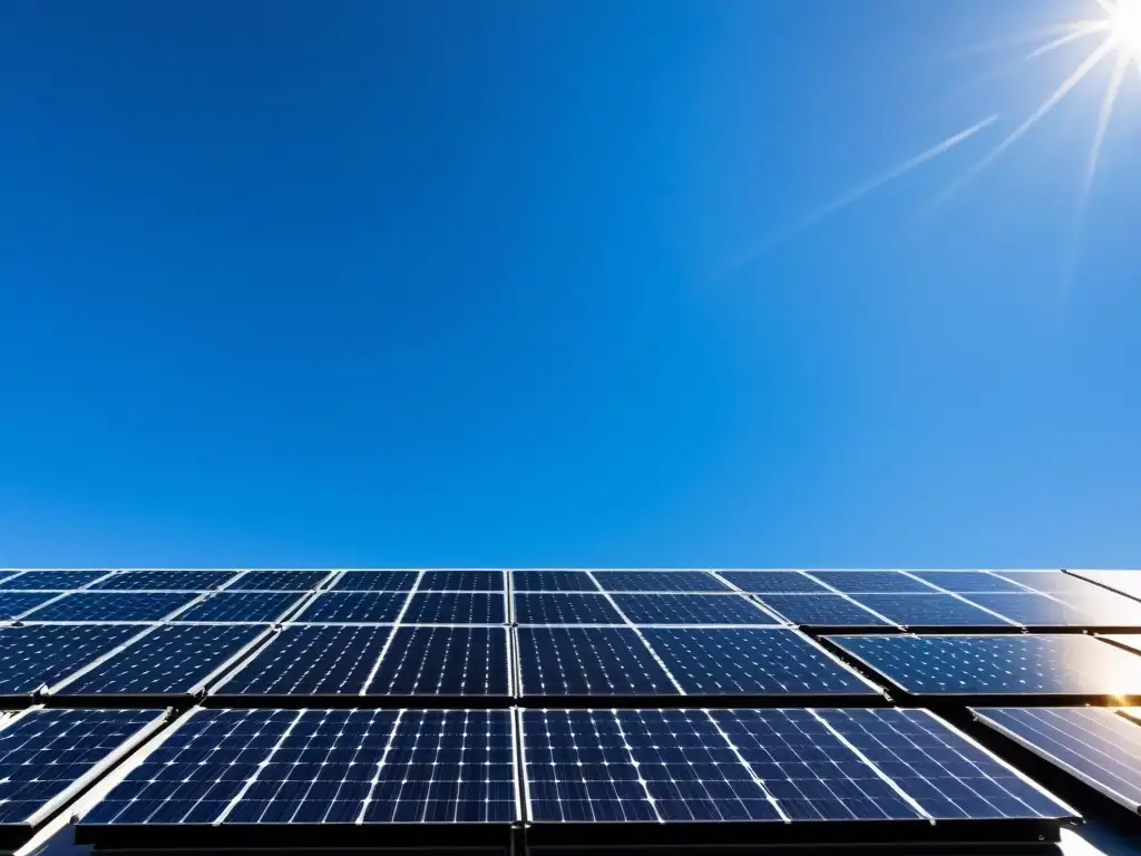 Instalación de paneles solares modernos y elegantes en un tejado, reflejando la luz solar