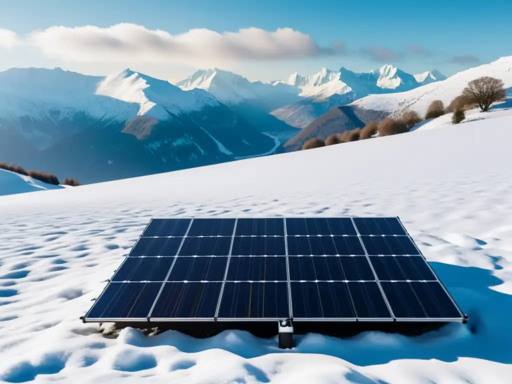 Instalación de paneles solares en paisaje nevado