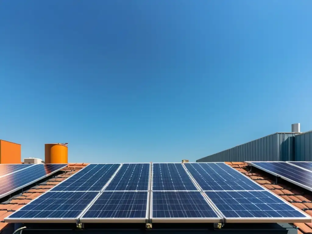 Instalación de paneles solares en un techo, con líneas modernas y enfoque en la energía sostenible