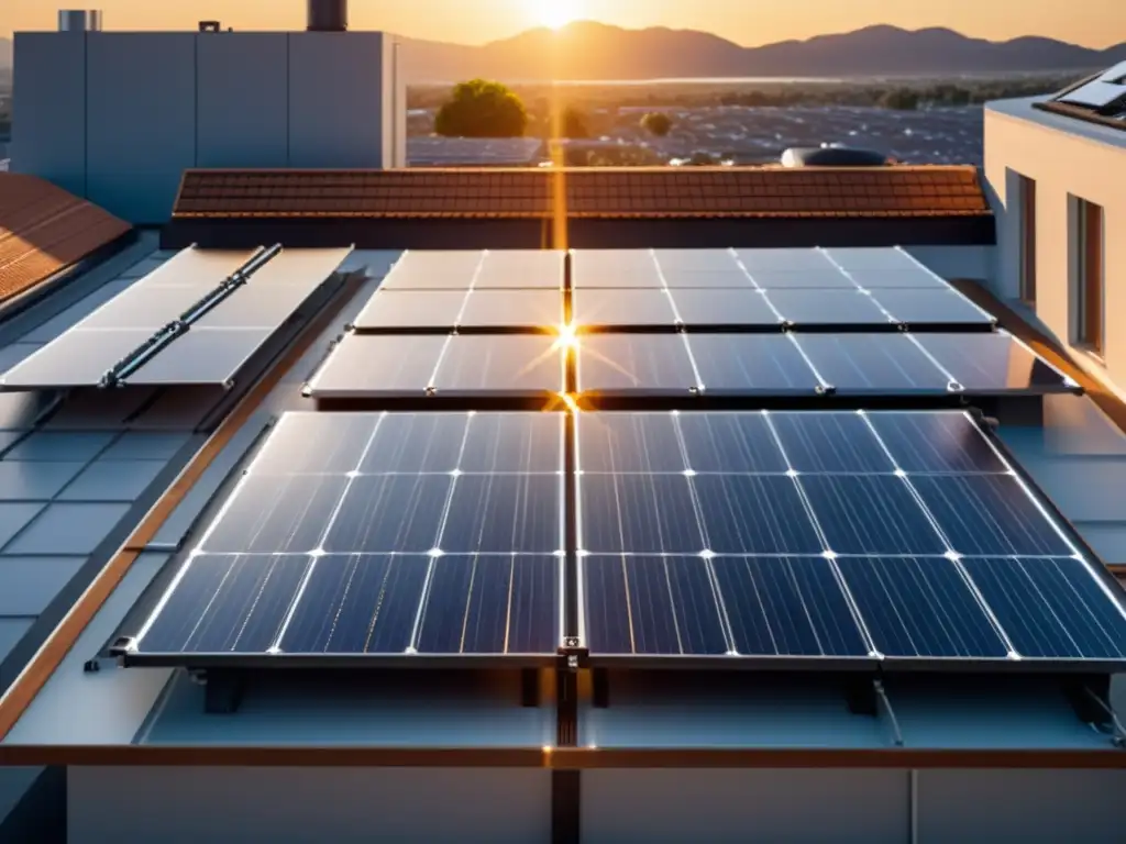 Una instalación de paneles solares en un techo, iluminada por el sol