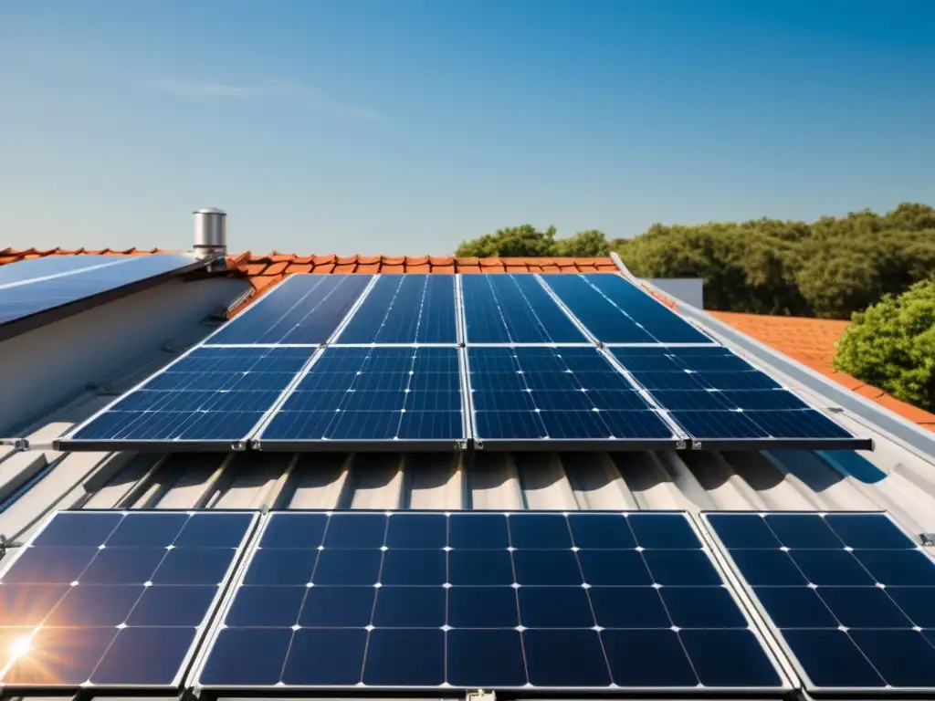 Instalación de paneles solares en tejado, simetría y eficiencia de energía solar sostenible