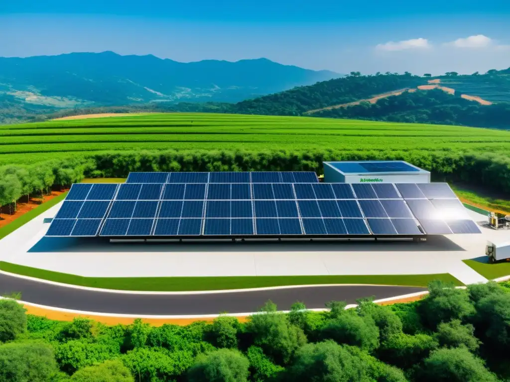 Instalación de reciclaje de paneles solares sostenible con arquitectura minimalista, maquinaria avanzada y entorno natural exuberante