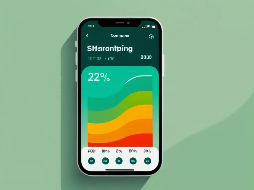 Interfaz de app para monitoreo de consumo energético con diseño moderno y gráficos vibrantes, en smartphone minimalista