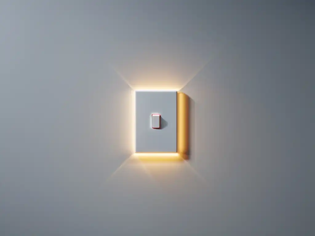 Interruptor de luz con sensor de movimiento en pared blanca, iluminado con luz suave