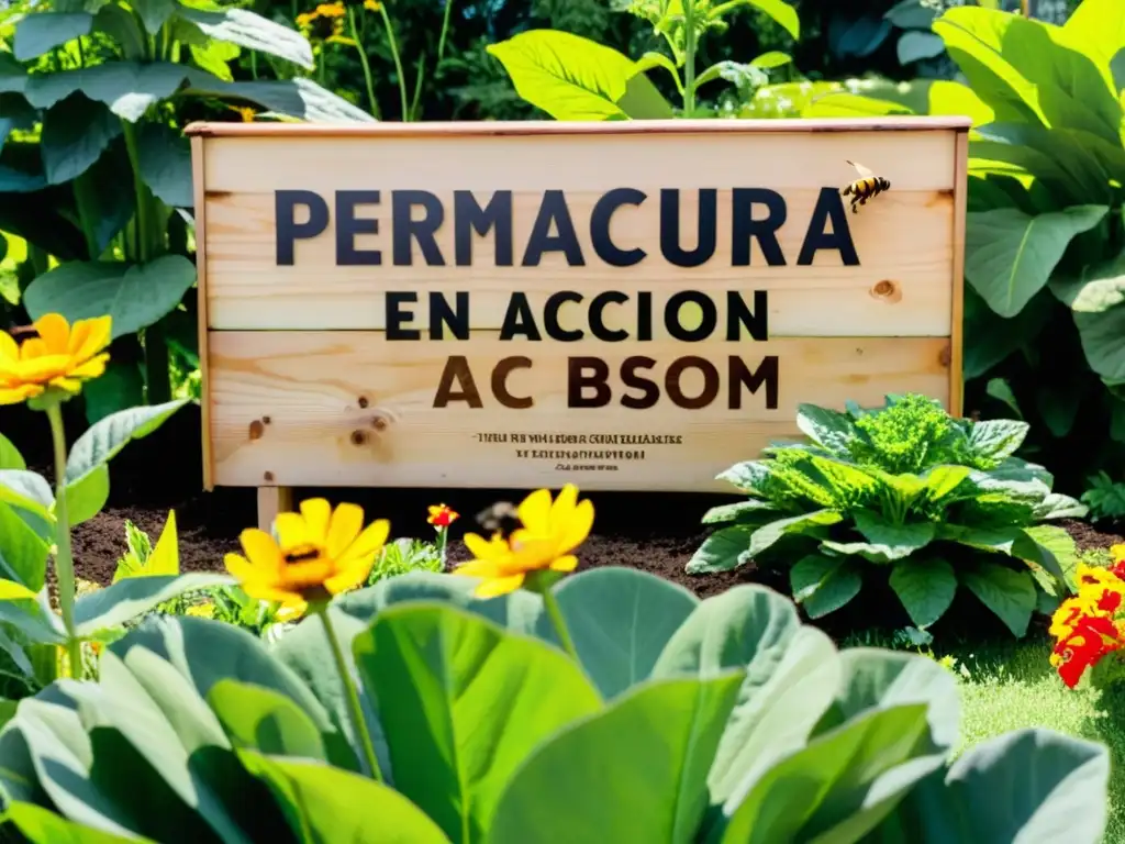 Un jardín exuberante y armonioso con camas ordenadas de vegetales y flores