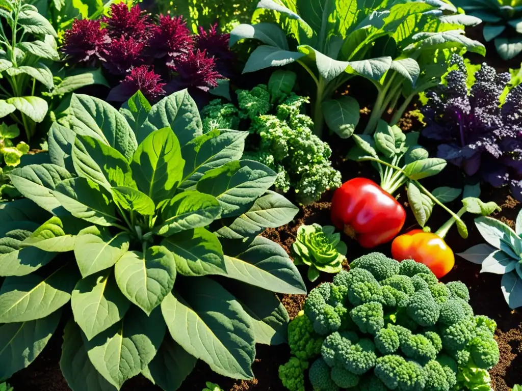 Un jardín exuberante y vibrante con hortalizas y hierbas saludables