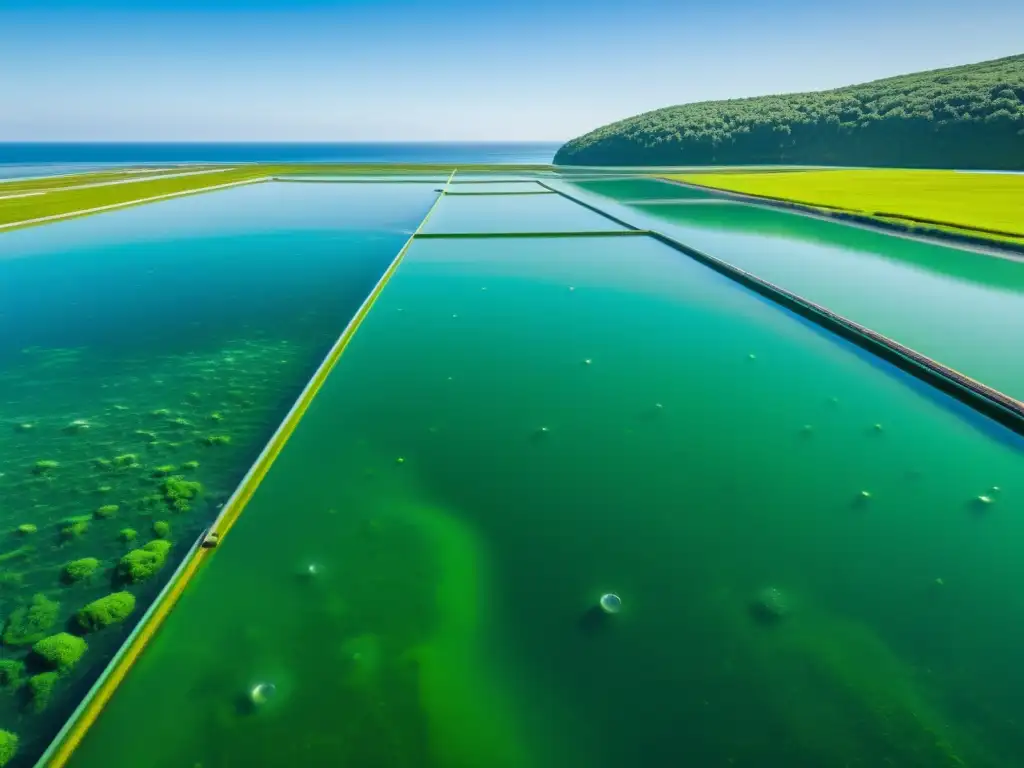 Un mar de algas verdes vibrantes con beneficios ambientales de usar algas