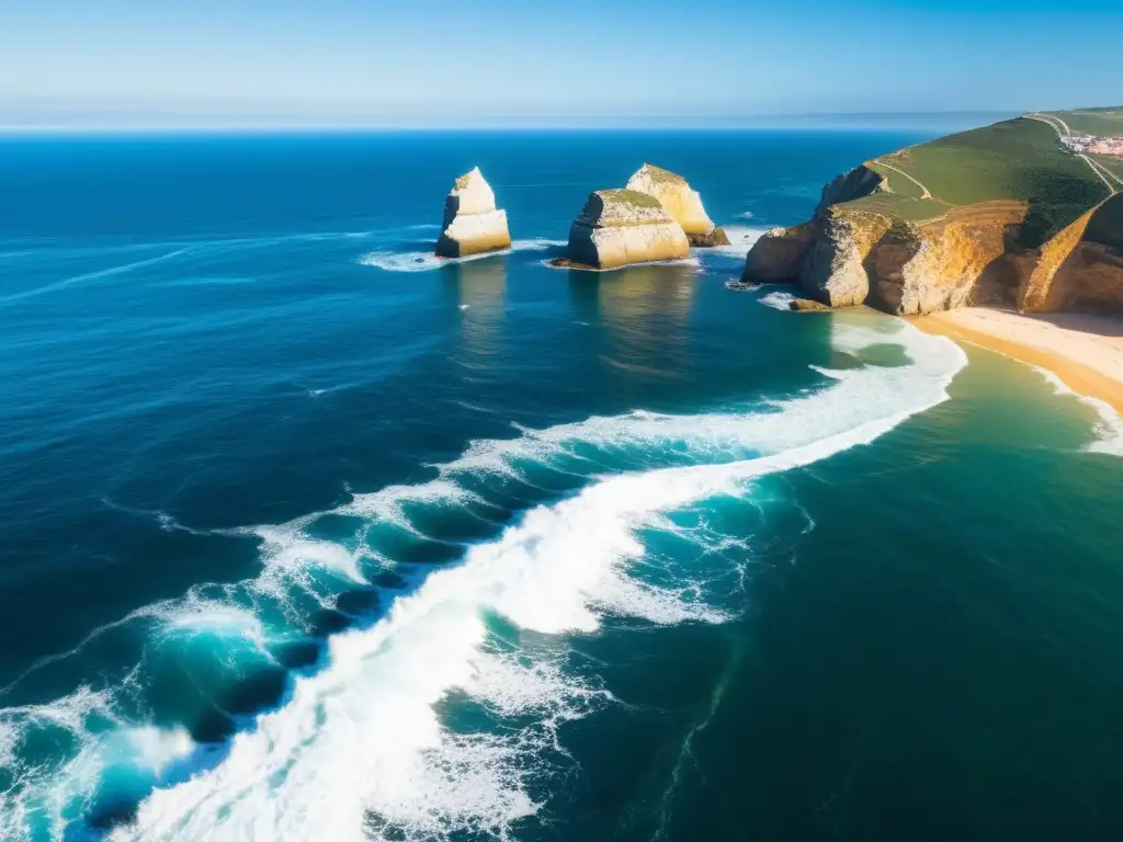 Maravillosa costa portuguesa con aguas azules y aprovechamiento energía azul Portugal en acción