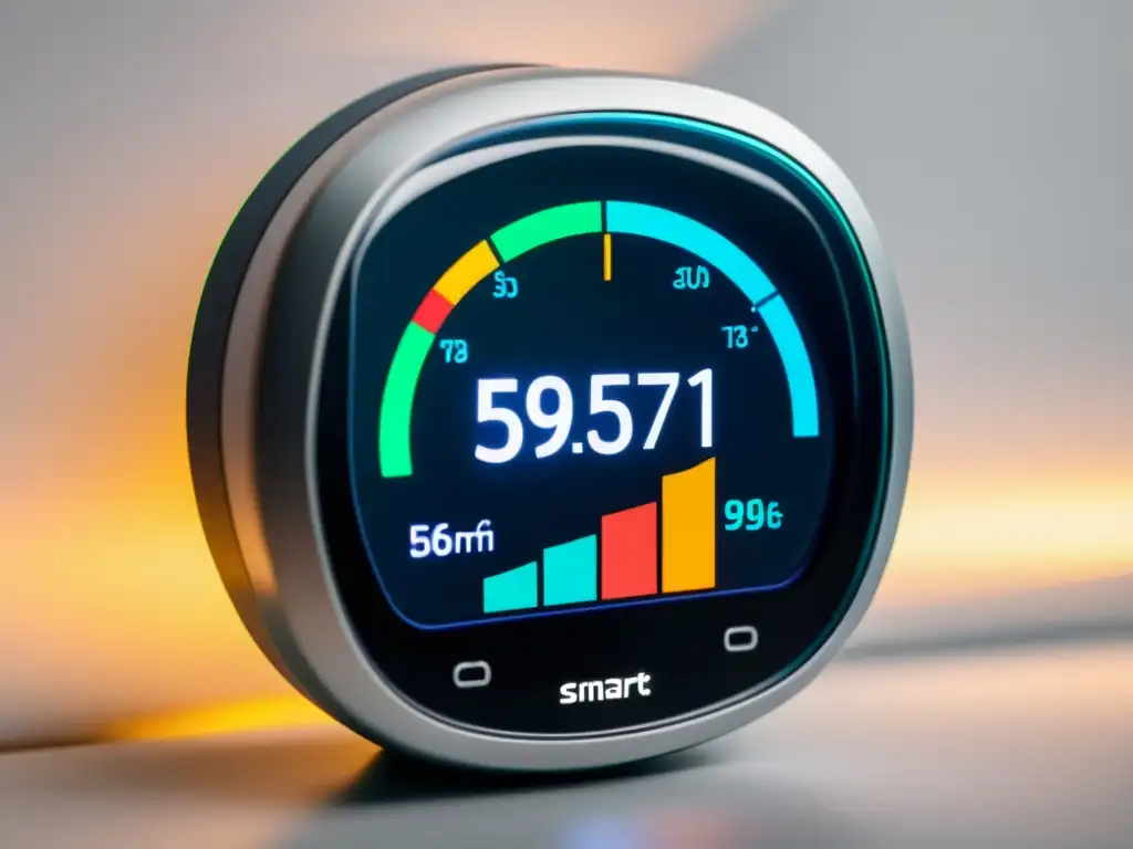 Medidor de energía inteligente muestra datos detallados de uso eléctrico en tiempo real con gráficos coloridos