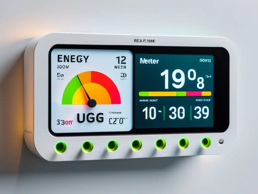 Medidor inteligente de energía en una interfaz moderna, con gráficos y datos de eficiencia