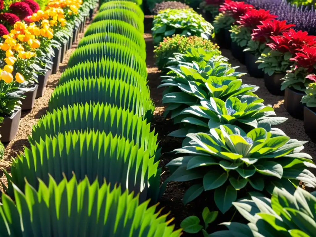 Jardín ecológico con las mejores prácticas de riego, plantas vibrantes, suelo fértil y vida natural