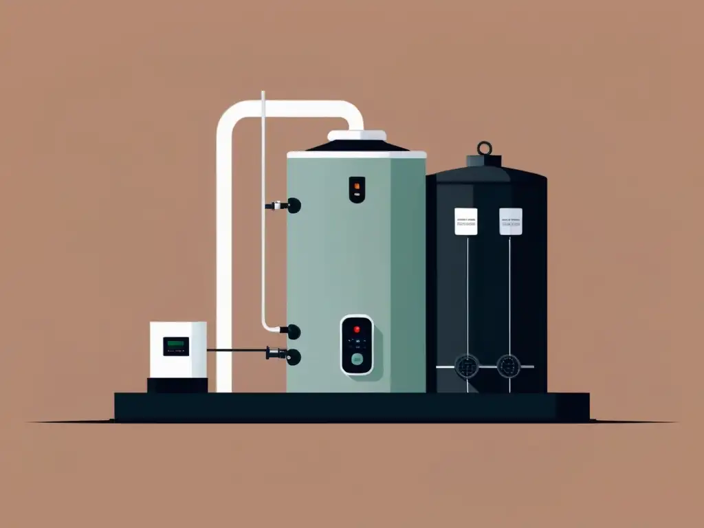 Un ilustración minimalista de un moderno y eficiente sistema de almacenamiento de energía térmica, con líneas limpias y una paleta de colores tenues