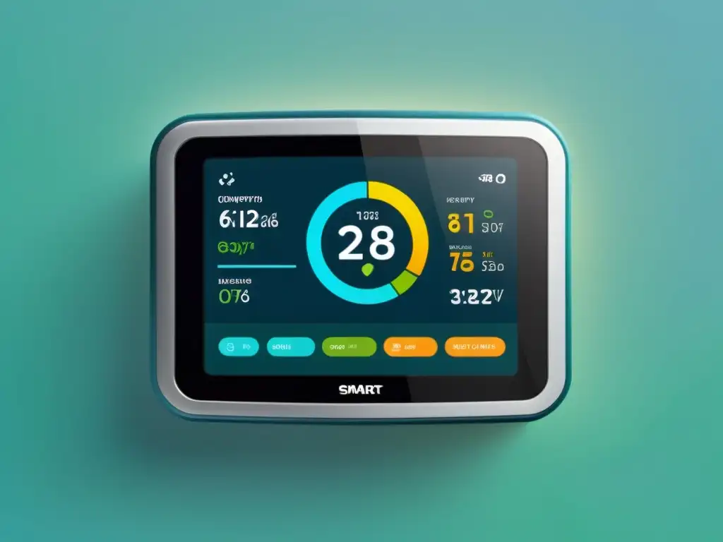 Una ilustración minimalista de alta resolución de un sistema inteligente de control energético en tiempo real, con un diseño moderno y líneas limpias