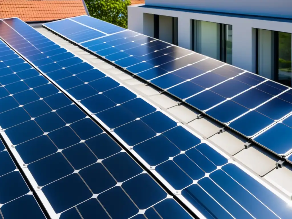 Instalación moderna de paneles solares en un edificio residencial, integración de tecnología sostenible en el entorno urbano