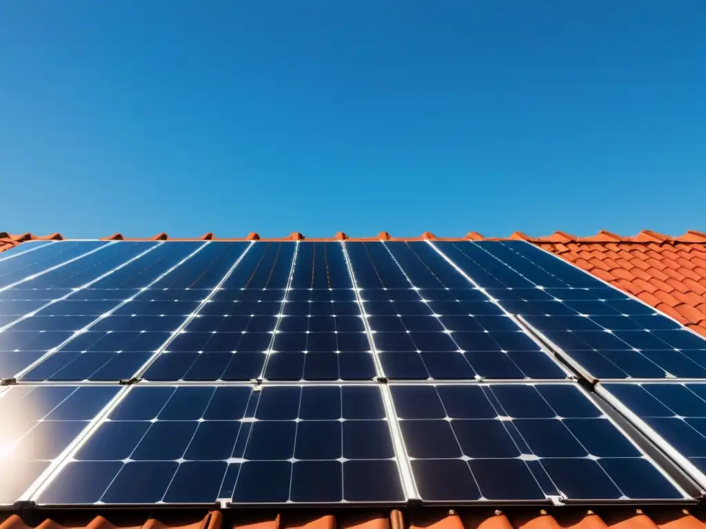 Instalación moderna de paneles solares en el techo, bañada por la cálida luz del sol