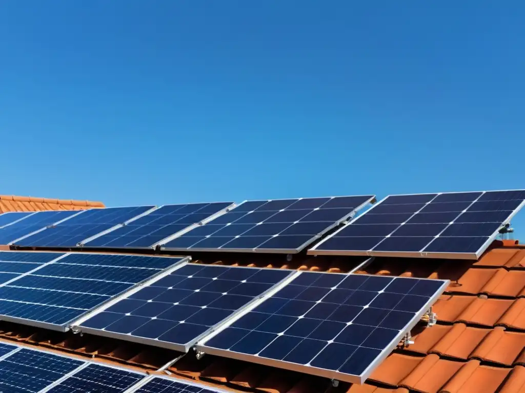 Instalación moderna de paneles solares en tejado residencial, reflejando eficiencia y sostenibilidad