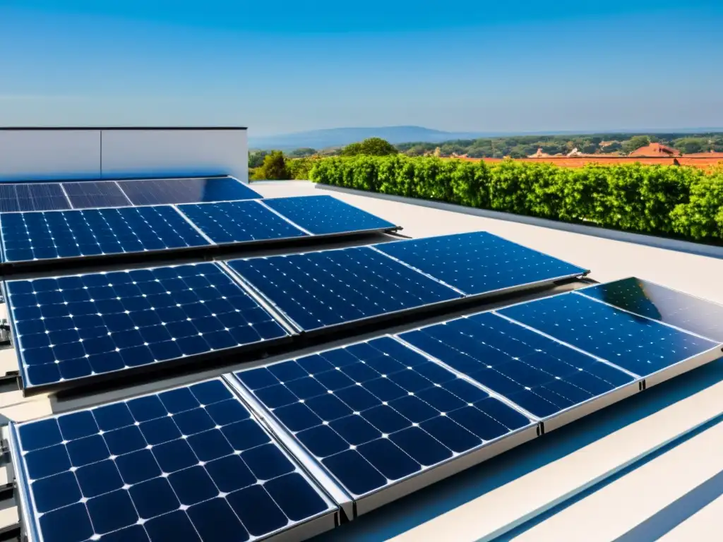 Instalación moderna de paneles solares en tejado residencial, elegante y eficiente