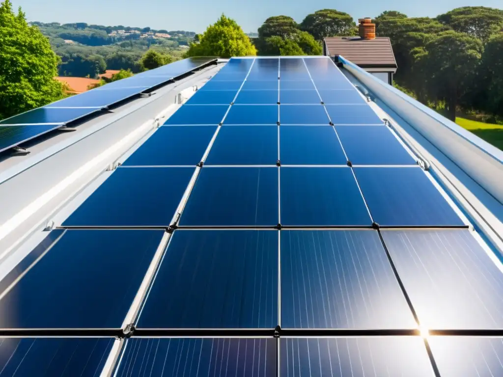 Instalación moderna de paneles solares en tejado residencial