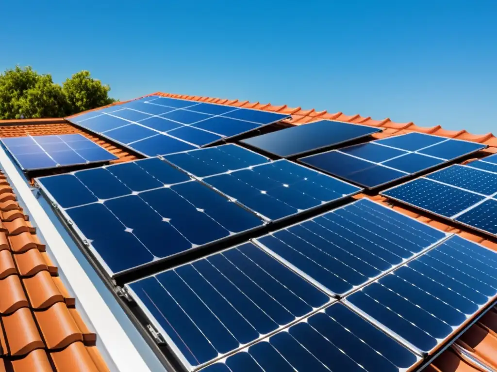 Instalación moderna de paneles solares en un tejado residencial, integrando tecnología solar