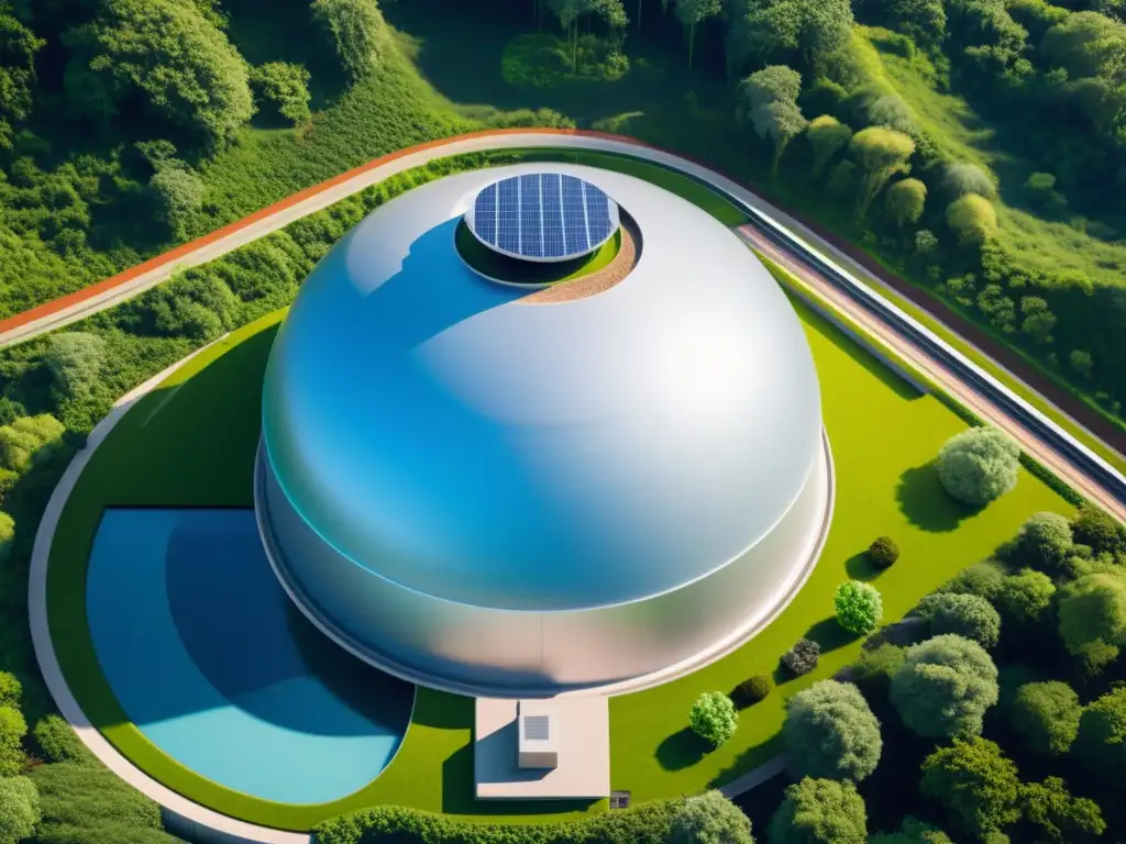 Moderna planta de energía de residuos con arquitectura futurista, tecnología de automatización y entorno natural exuberante